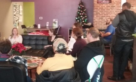 Kim M. Green, Founder of Advanced Therapy institute of Touch speaks with citizens about Self-Care techniques with Colorado Springs, Colorado at Nourish Juice Bar